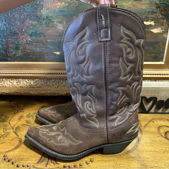 Laredo Women's Western Leather Cowboy Boots Brown Size 10 M Beautiful Pattern - Picture 3 of 16